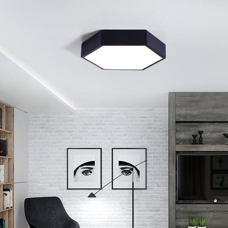 Hexagon Shape LED Ceiling Lamp Modern Macaroon Iron 1 Light Flush Mount for Bedroom