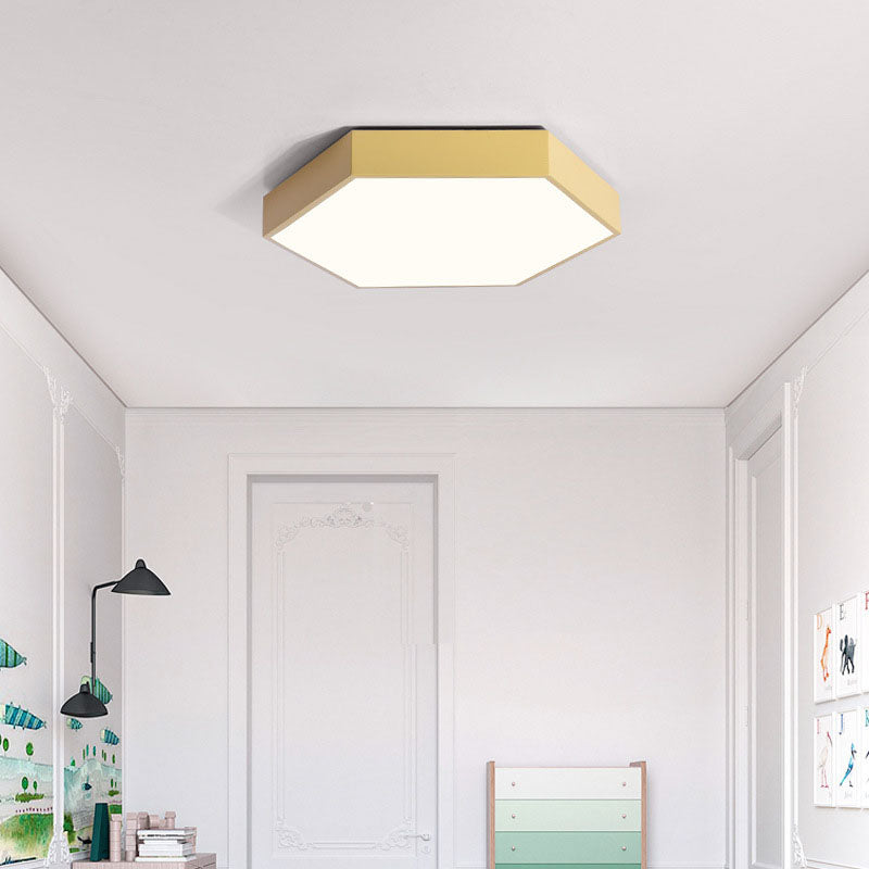 Hexagon Shape LED Ceiling Lamp Modern Macaroon Iron 1 Light Flush Mount for Bedroom