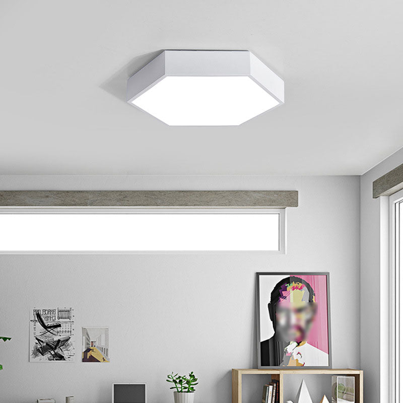 Hexagon Shape LED Ceiling Lamp Modern Macaroon Iron 1 Light Flush Mount for Bedroom
