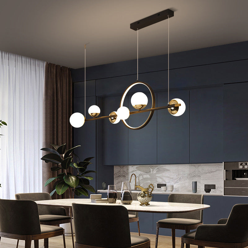 Globe Island Lighting in Modern Style Glass 7-Light Island Lights in Black
