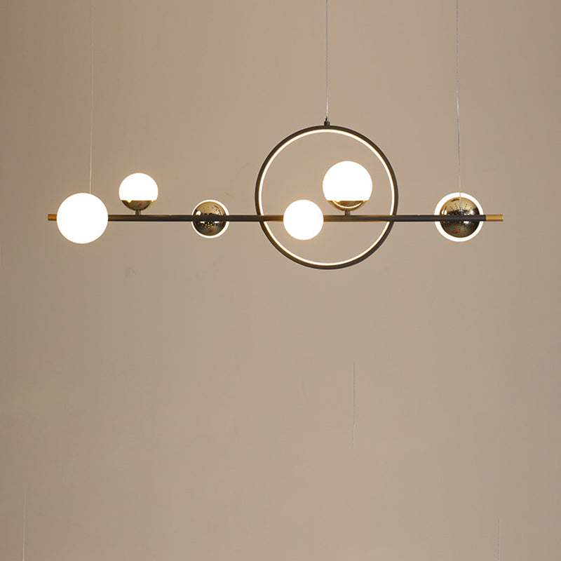 Globe Island Lighting in Modern Style Glass 7-Light Island Lights in Black