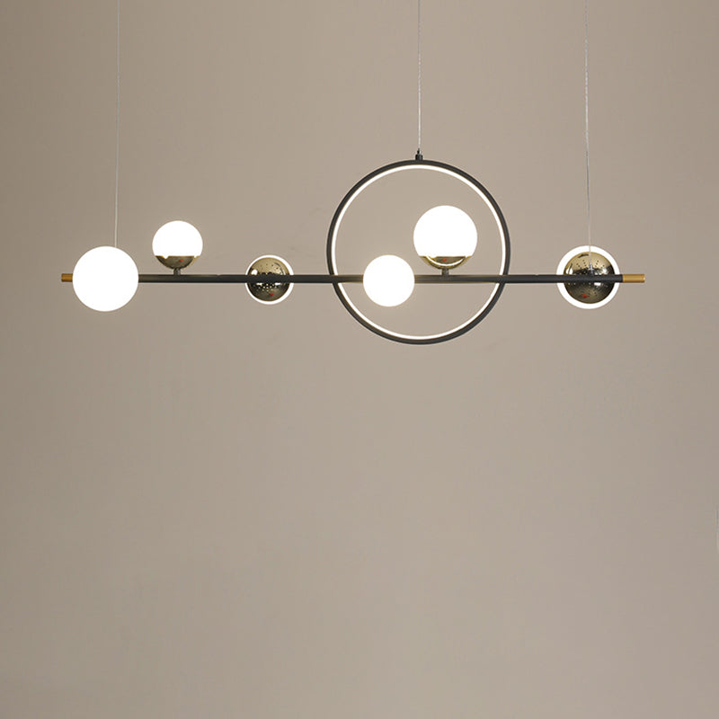 Globe Island Lighting in Modern Style Glass 7-Light Island Lights in Black