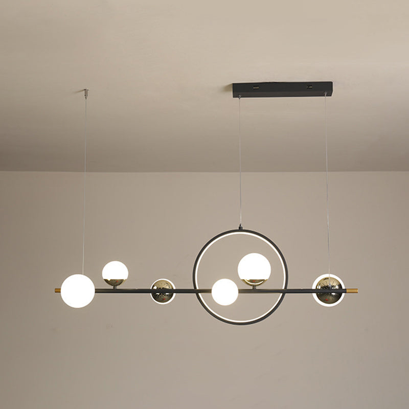 Globe Island Lighting in Modern Style Glass 7-Light Island Lights in Black