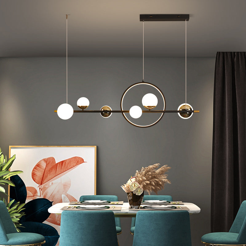 Globe Island Lighting in Modern Style Glass 7-Light Island Lights in Black