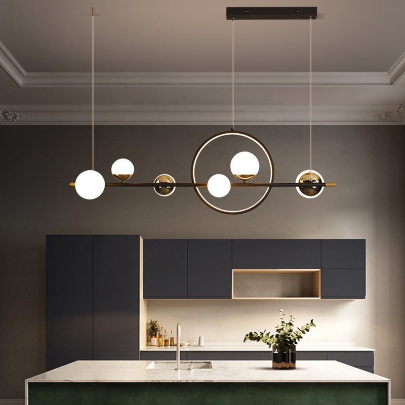 Globe Island Lighting in Modern Style Glass 7-Light Island Lights in Black