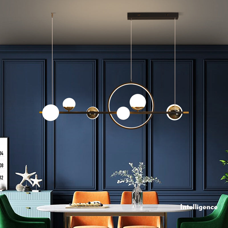 Globe Island Lighting in Modern Style Glass 7-Light Island Lights in Black
