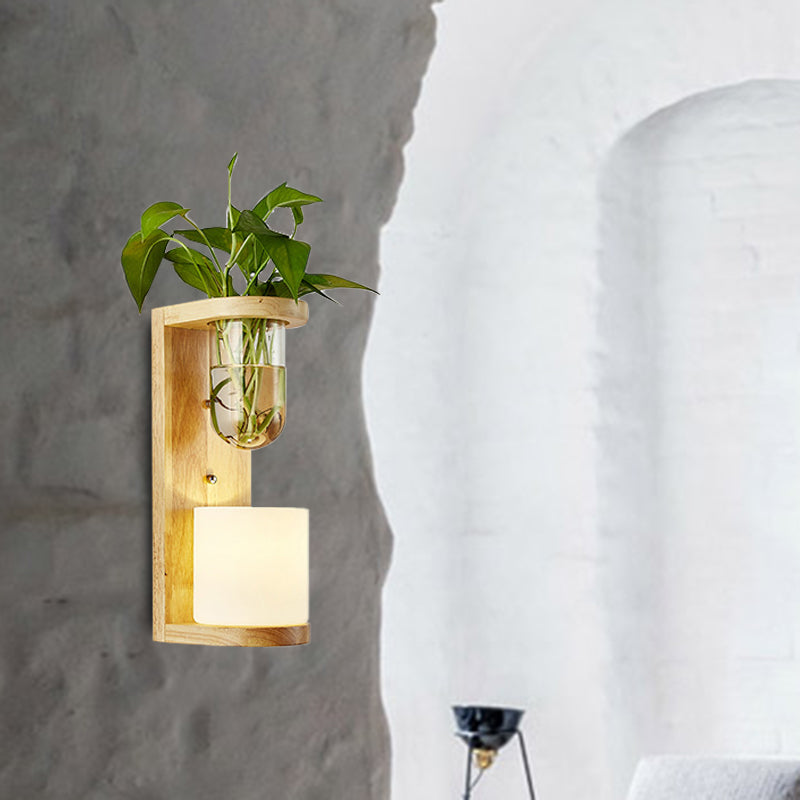 Barrel/Globe Opalglas nach oben/unten leichte 1 Licht Wohnzimmer LED LED -Wandhalterung in Holz