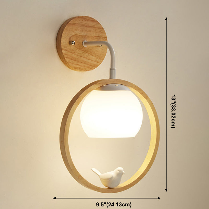Moderner Stil rund geformte Wandlampe Holz 1 Leichte Wandbeleuchtung mit Glasschatten