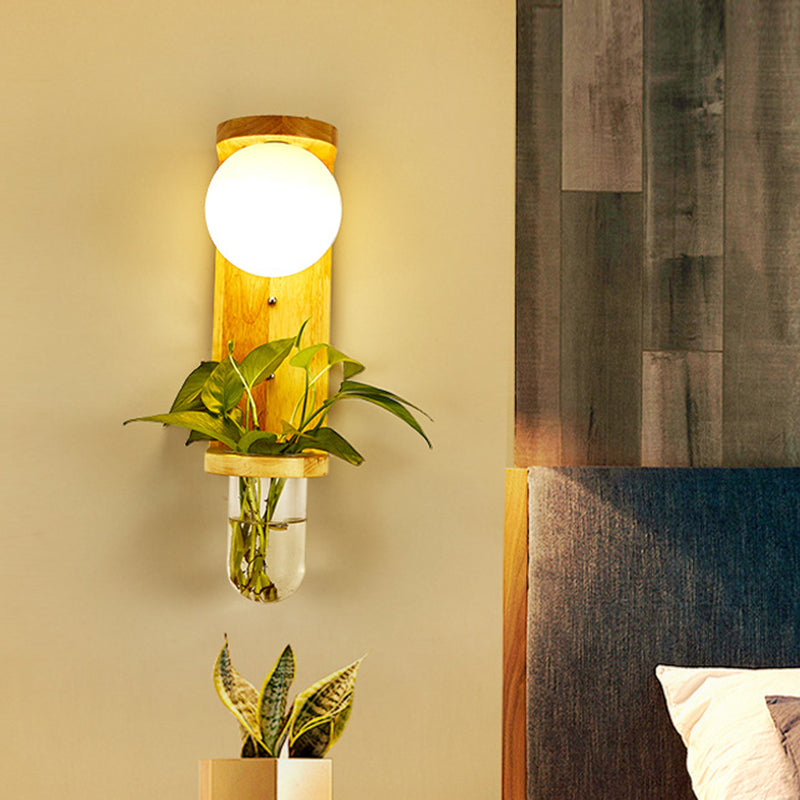 Barrel/Globe Opalglas nach oben/unten leichte 1 Licht Wohnzimmer LED LED -Wandhalterung in Holz
