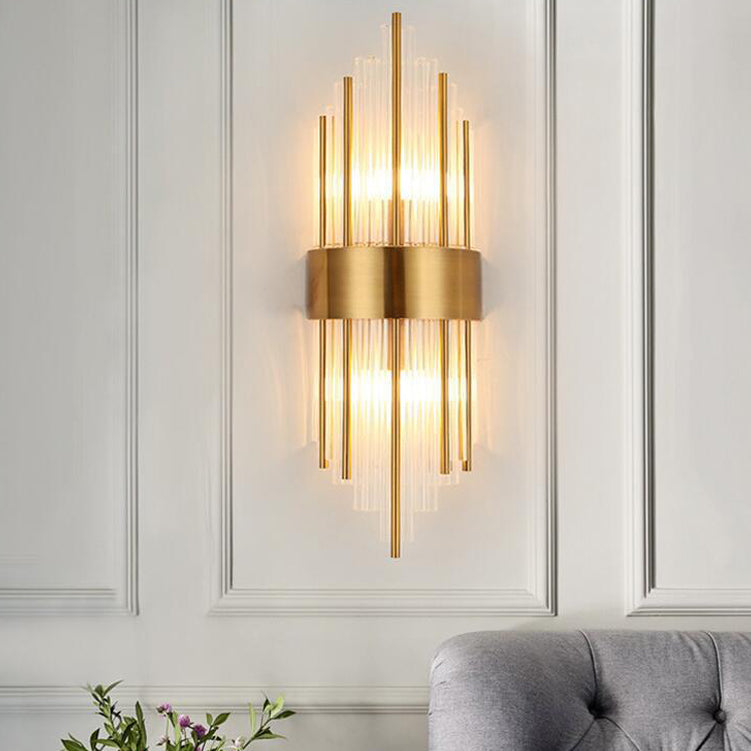 Geometrischer Schatten 2-Lights Wandleuchten Moderner Kristallwandmontageleuchte in Gold