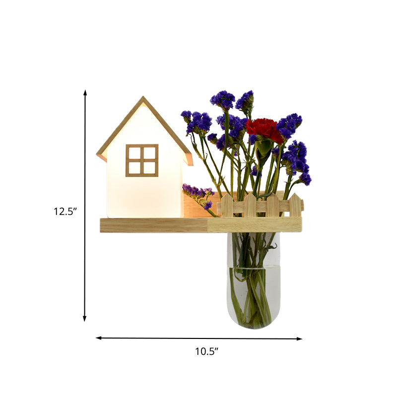 Wood House Sconce Wall Light Industrial Cream Glass 1-Light Restaurant LED Wall Lighting, Left/Right