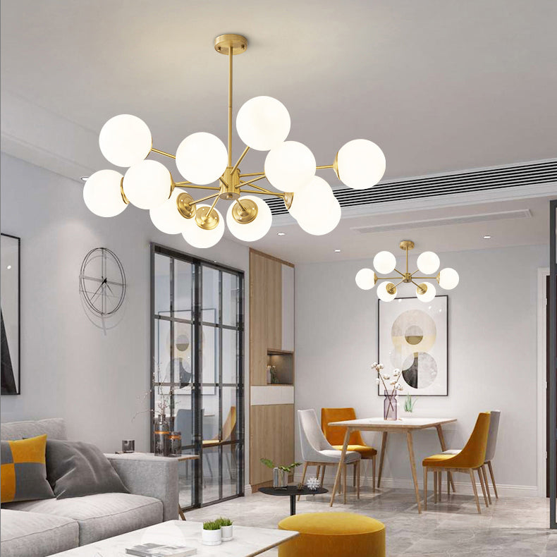 White Glass Global Hanging Chandelier Modern Style Multi Lights Ceiling Pendant Light