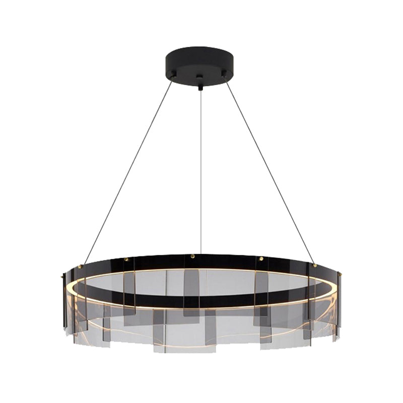 Luz de colgante circular de metal ligero de lámpara LED de lámpara LED moderno con sombra de vidrio