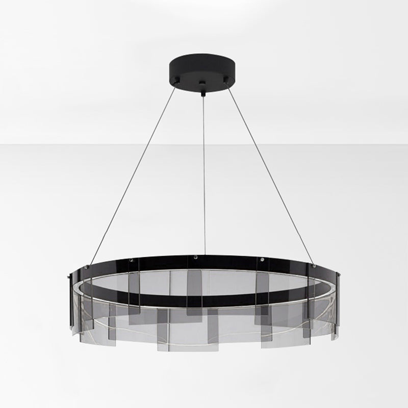 Luz de colgante circular de metal ligero de lámpara LED de lámpara LED moderno con sombra de vidrio