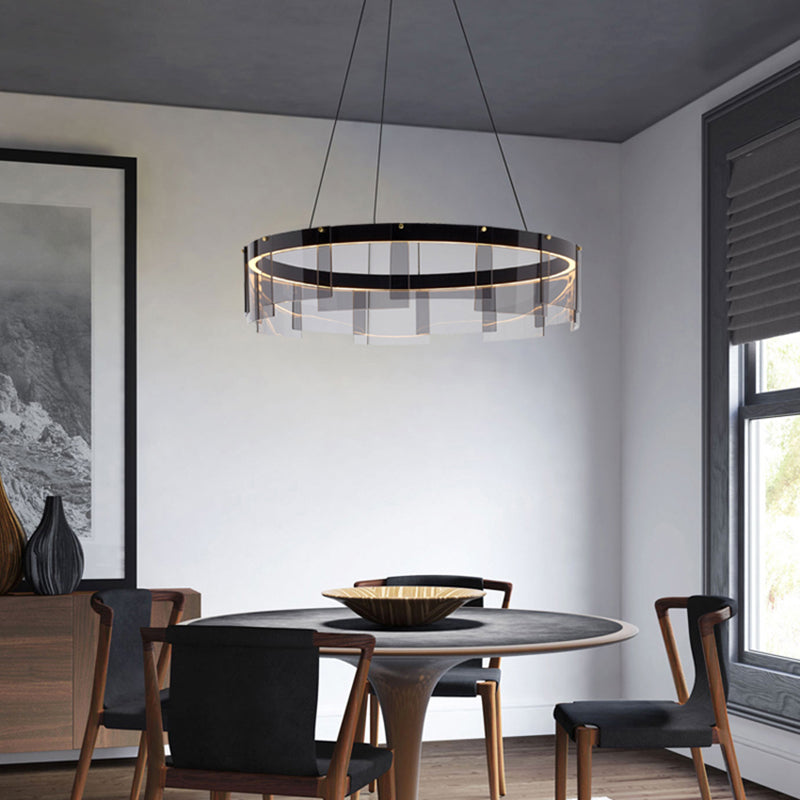 Luz de colgante circular de metal ligero de lámpara LED de lámpara LED moderno con sombra de vidrio