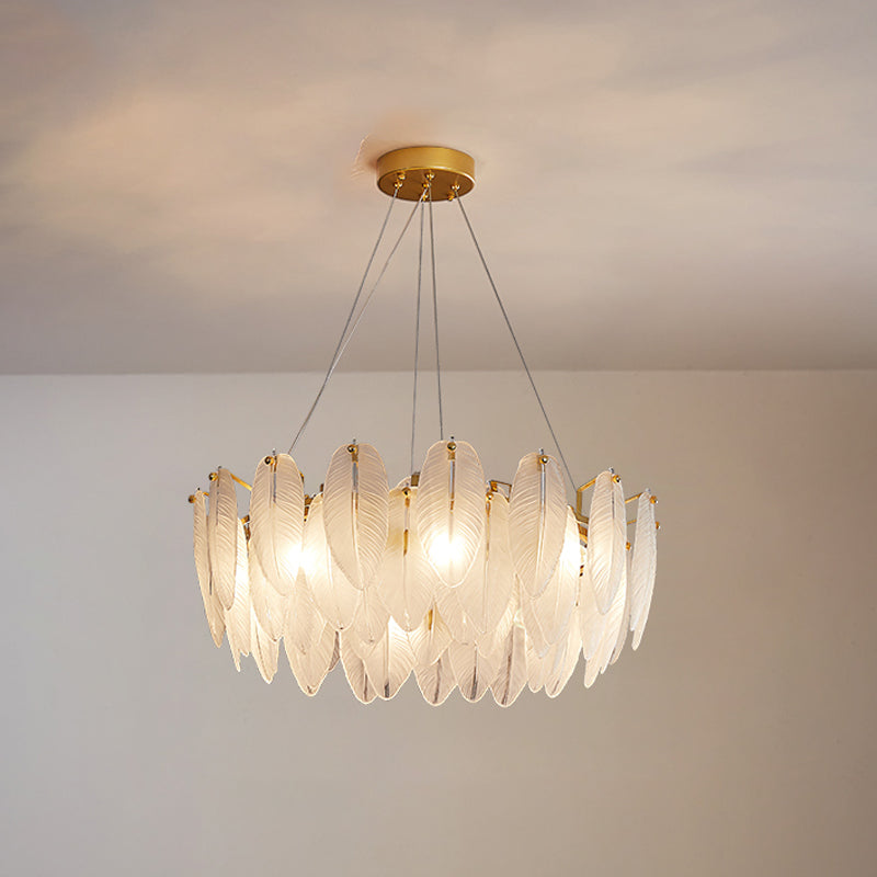 Minimalismo moderno Carrina de plumas de vidrio claro colgante para sala de estar