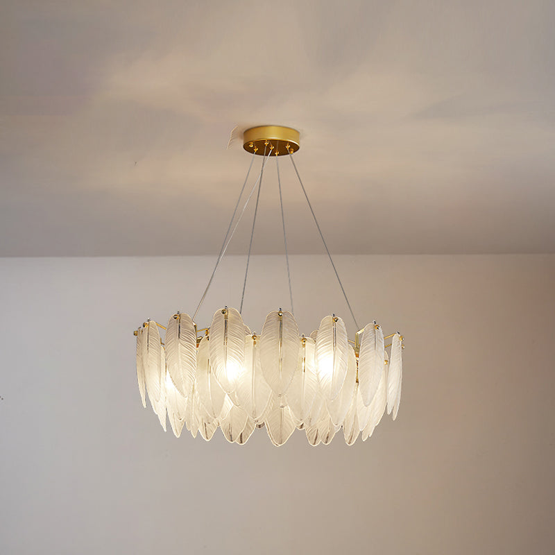 Minimalismo moderno Carrina de plumas de vidrio claro colgante para sala de estar