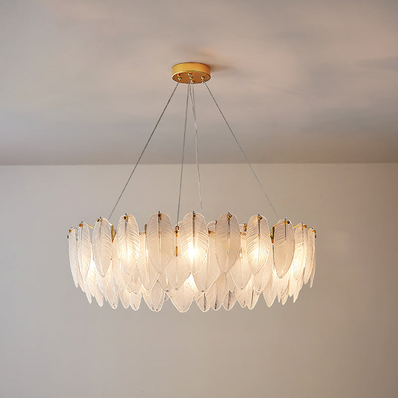 Minimalismo moderno Carrina de plumas de vidrio claro colgante para sala de estar