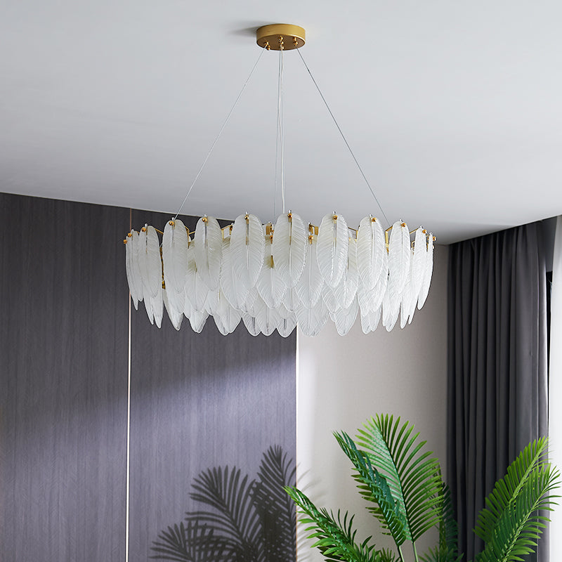 Minimalismo moderno Carrina de plumas de vidrio claro colgante para sala de estar