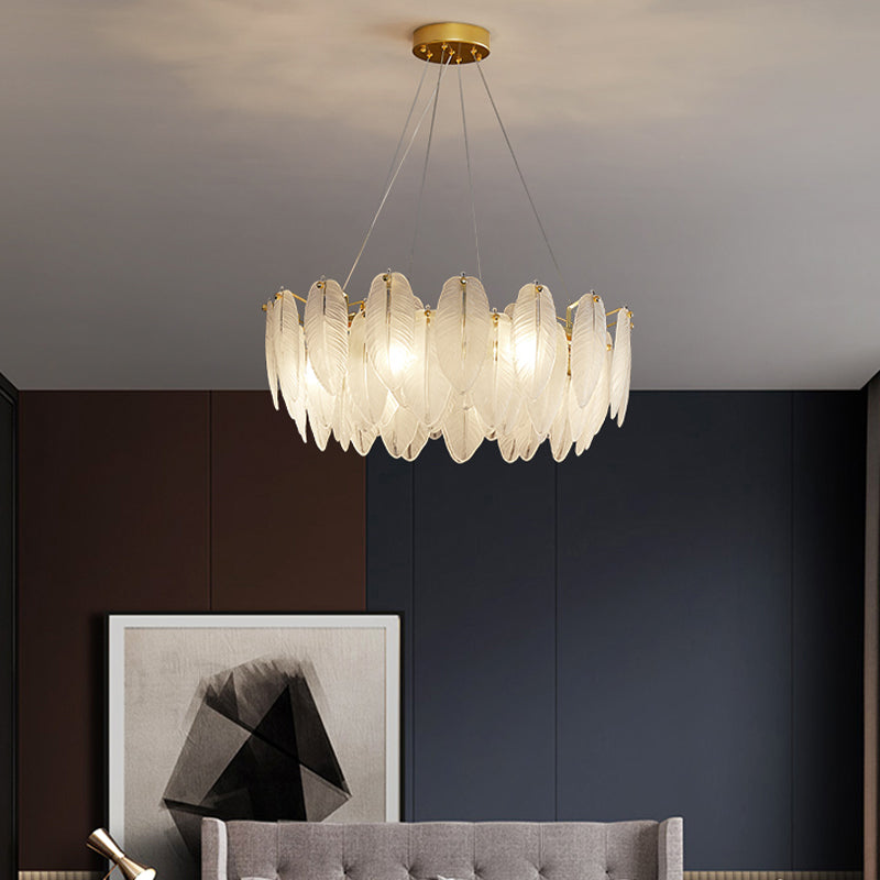 Minimalismo moderno Carrina de plumas de vidrio claro colgante para sala de estar