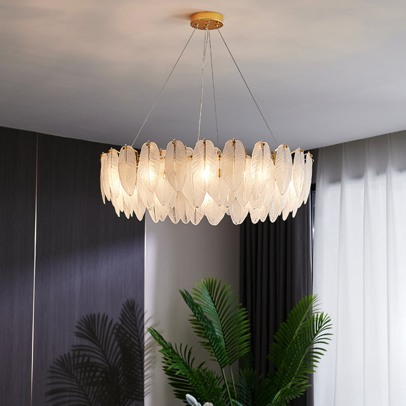 Minimalismo moderno Carrina de plumas de vidrio claro colgante para sala de estar