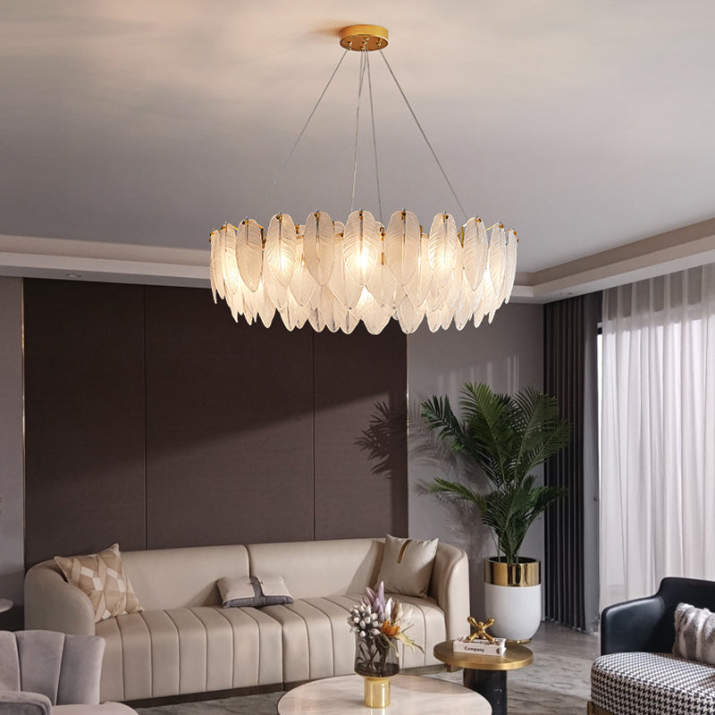 Minimalismo moderno Carrina de plumas de vidrio claro colgante para sala de estar