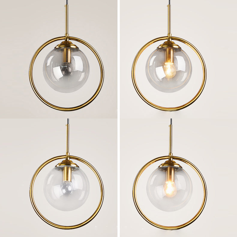Luz de colgante de oro de vidrio en lámpara colgante de globo de hierro electroplacado de estilo artístico moderno