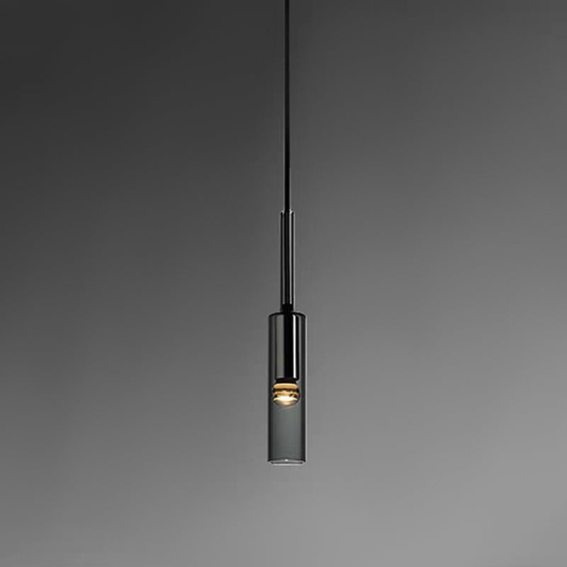 Luce a sospensione grigio in cristallo in moderna lampada a sospensione cilindrica di rame per sala da pranzo