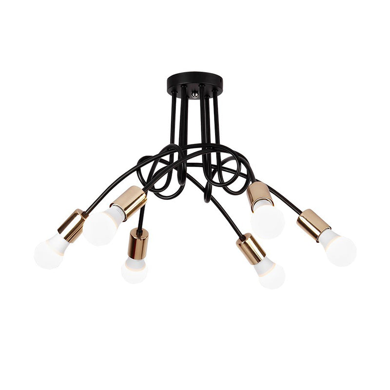 Industrial Style Ceiling Light Metal Multi Head Semi Flush-mount Lamp for Living Room
