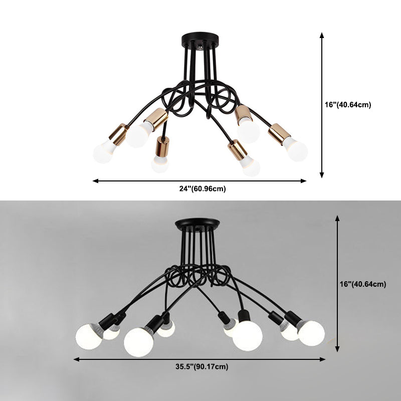 Industrial Style Ceiling Light Metal Multi Head Semi Flush-mount Lamp for Living Room