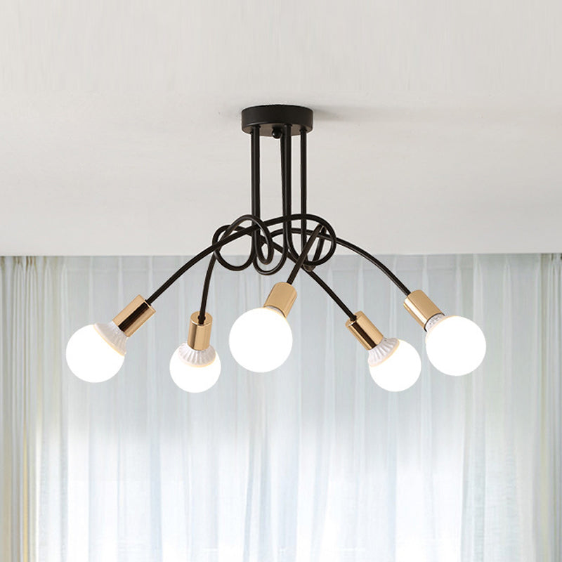 Industrial Style Ceiling Light Metal Multi Head Semi Flush-mount Lamp for Living Room
