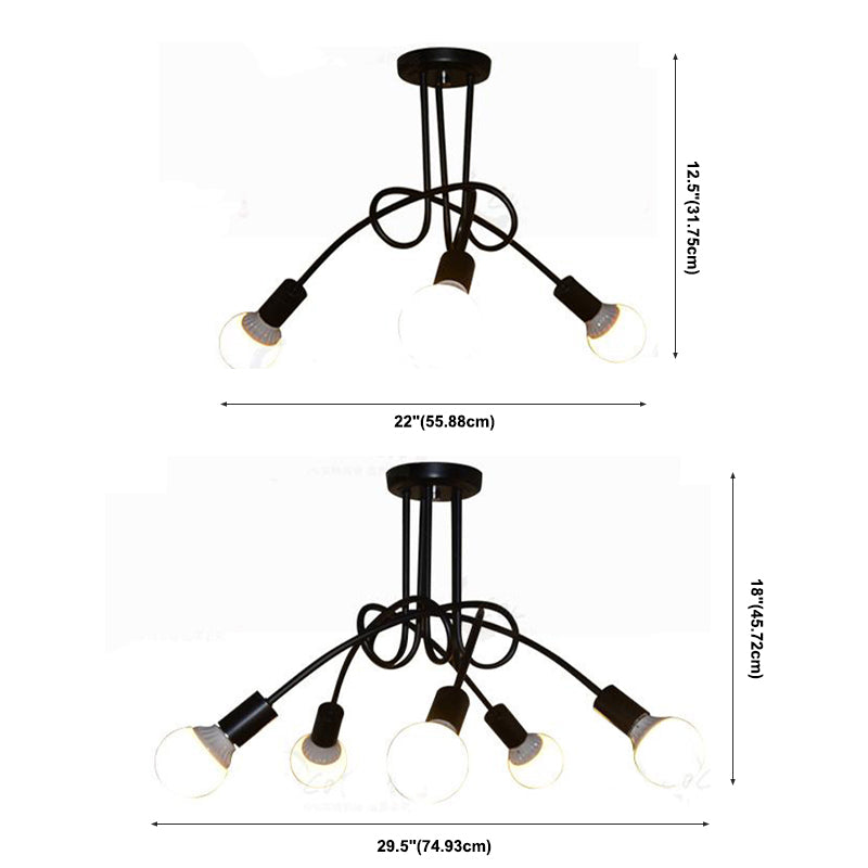 Industrial Style Ceiling Light Metal Multi Head Semi Flush-mount Lamp for Living Room