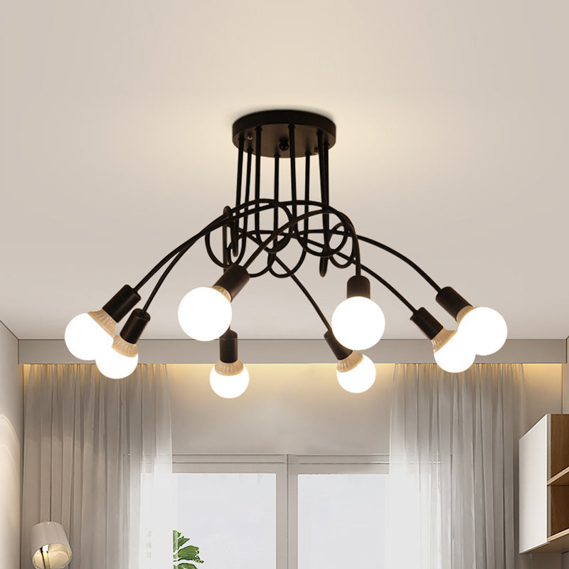 Industrial Style Ceiling Light Metal Multi Head Semi Flush-mount Lamp for Living Room
