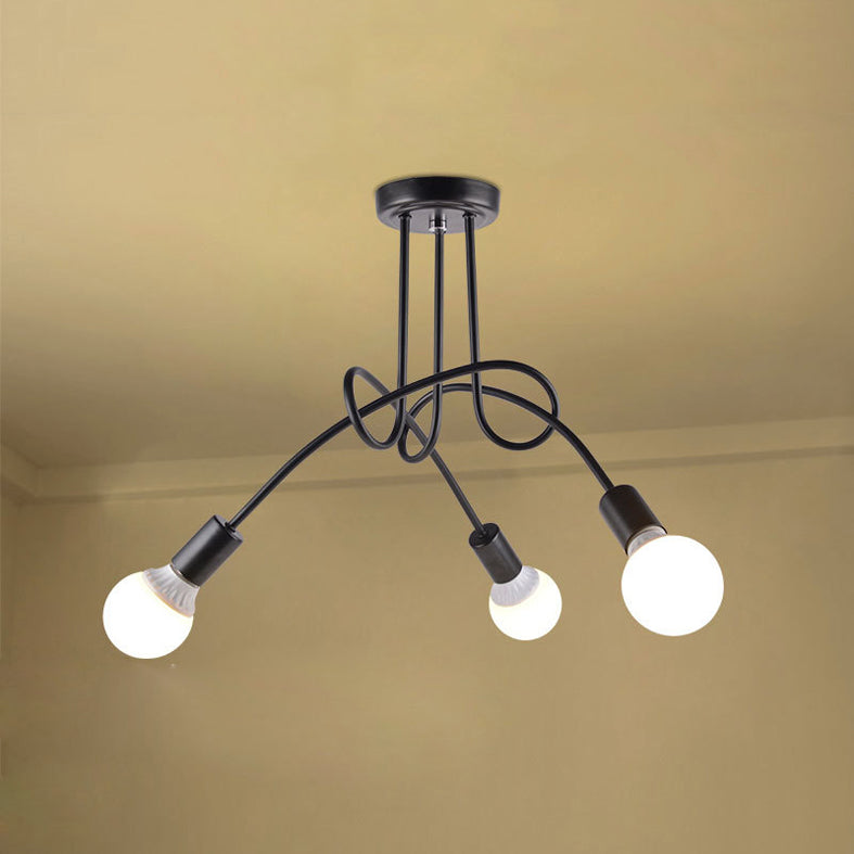 Industrial Style Ceiling Light Metal Multi Head Semi Flush-mount Lamp for Living Room