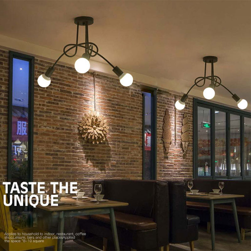 Industrial Style Ceiling Light Metal Multi Head Semi Flush-mount Lamp for Living Room