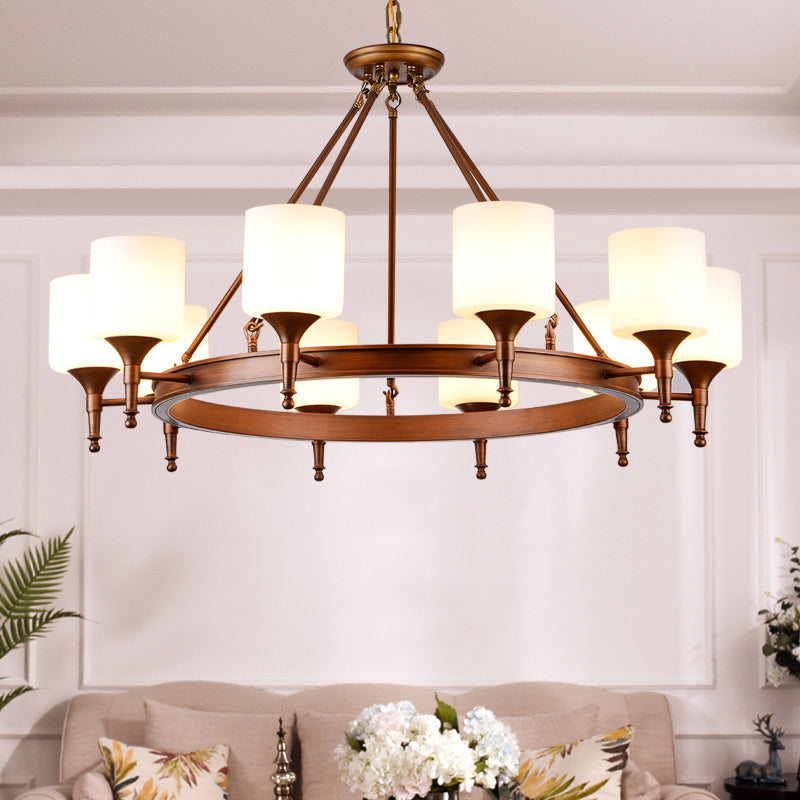 Traditional Style Glass Chandelier Round Suspension Pendant Light for Living Room