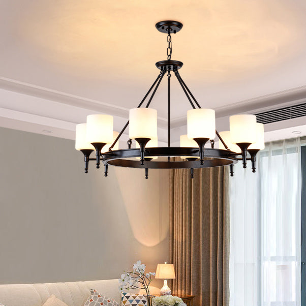 Traditional Style Glass Chandelier Round Suspension Pendant Light for Living Room