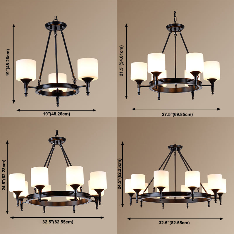 Traditional Style Glass Chandelier Round Suspension Pendant Light for Living Room