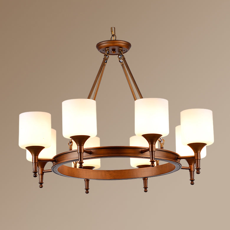 Traditional Style Glass Chandelier Round Suspension Pendant Light for Living Room