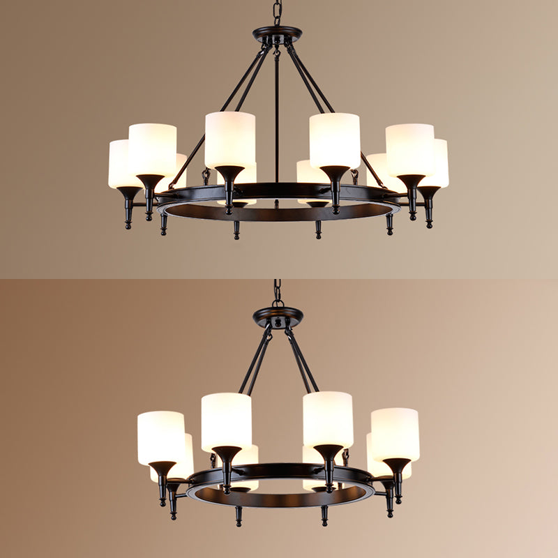 Traditional Style Glass Chandelier Round Suspension Pendant Light for Living Room