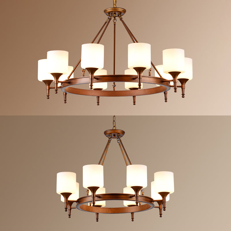 Traditional Style Glass Chandelier Round Suspension Pendant Light for Living Room