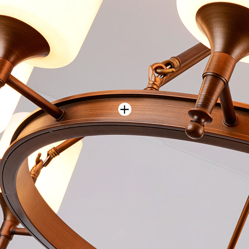 Traditional Style Glass Chandelier Round Suspension Pendant Light for Living Room