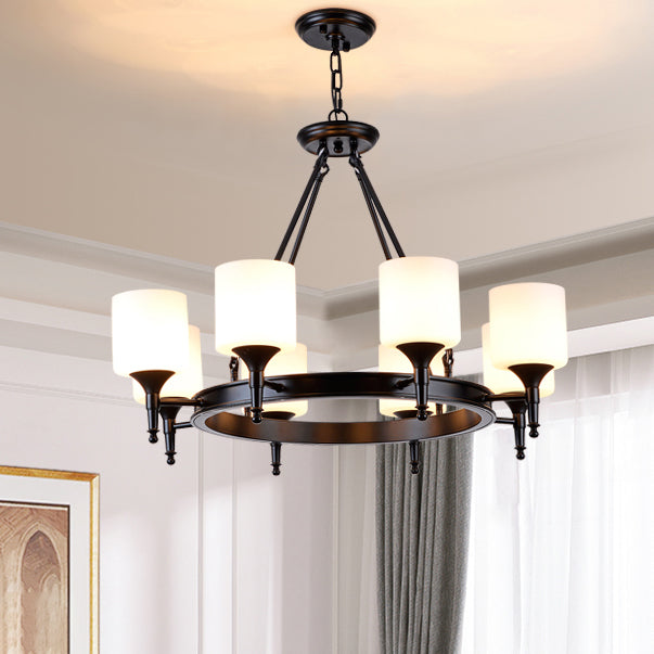 Traditional Style Glass Chandelier Round Suspension Pendant Light for Living Room