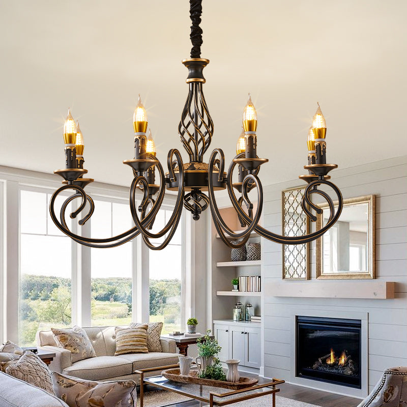 Traditional Style Chandelier Light Black-Gold Metal Candles Hanging Lighting Fixtures