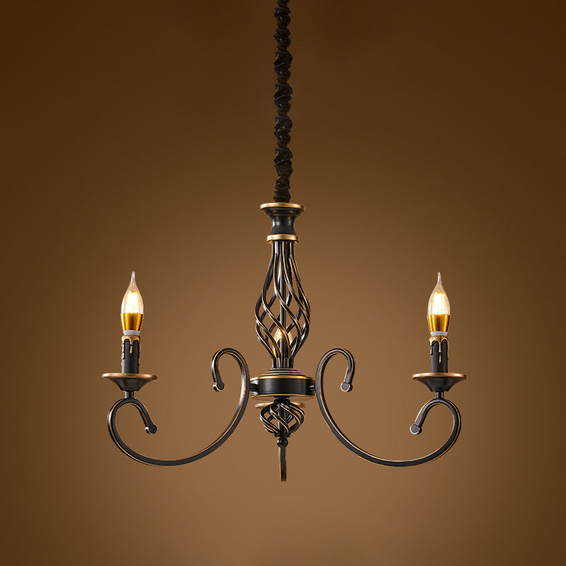 Traditional Style Chandelier Light Black-Gold Metal Candles Hanging Lighting Fixtures