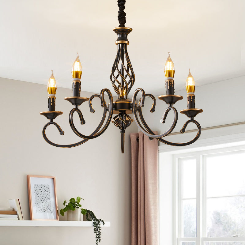 Traditional Style Chandelier Light Black-Gold Metal Candles Hanging Lighting Fixtures