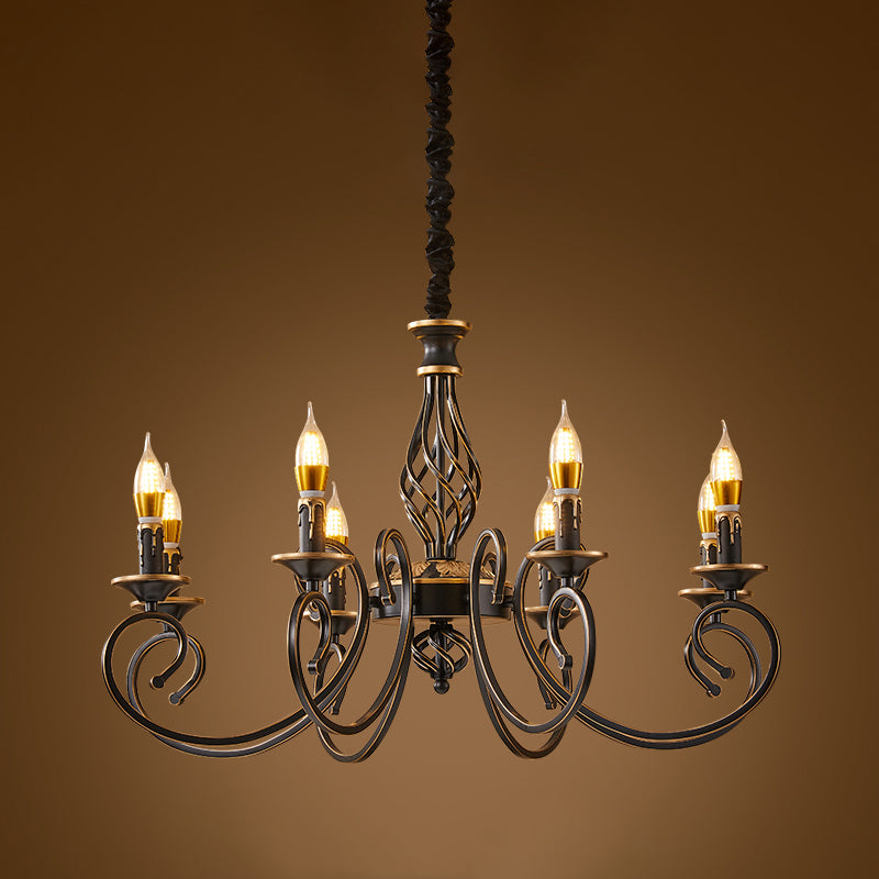 Traditional Style Chandelier Light Black-Gold Metal Candles Hanging Lighting Fixtures