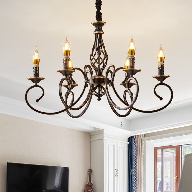 Traditional Style Chandelier Light Black-Gold Metal Candles Hanging Lighting Fixtures