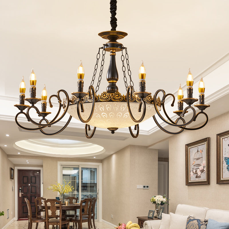 Traditional Style Chandelier Light Black-Gold Metal Candles Hanging Lighting Fixtures