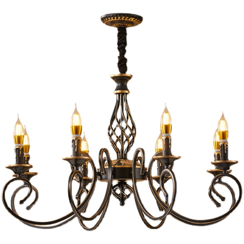 Traditional Style Chandelier Light Black-Gold Metal Candles Hanging Lighting Fixtures